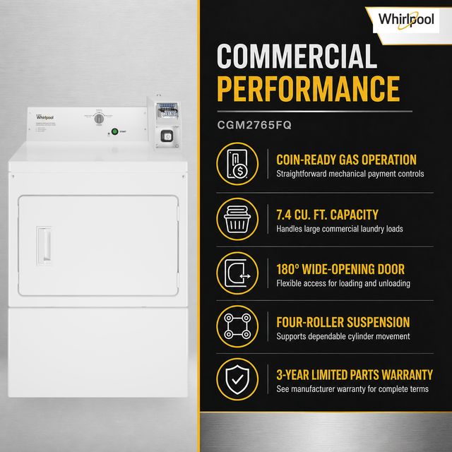 Whirlpool Commercial 7.4 Cu. Ft. Coin-Ready Gas Dryer - White-3