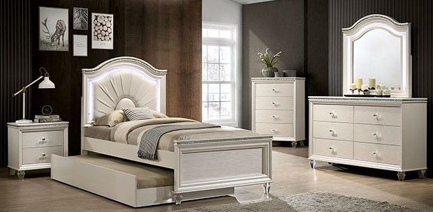Furniture of America® Allie 4-Piece Pearl White Twin Bedroom Set