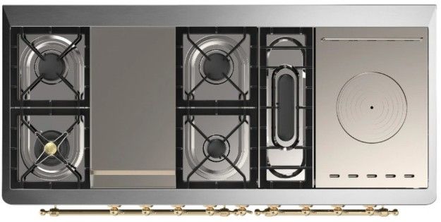 Ilve® Majestic III 60" Custom Pro Style Dual Fuel Natural Gas 7 Burners Range with Solid Door and Brass Trim-2