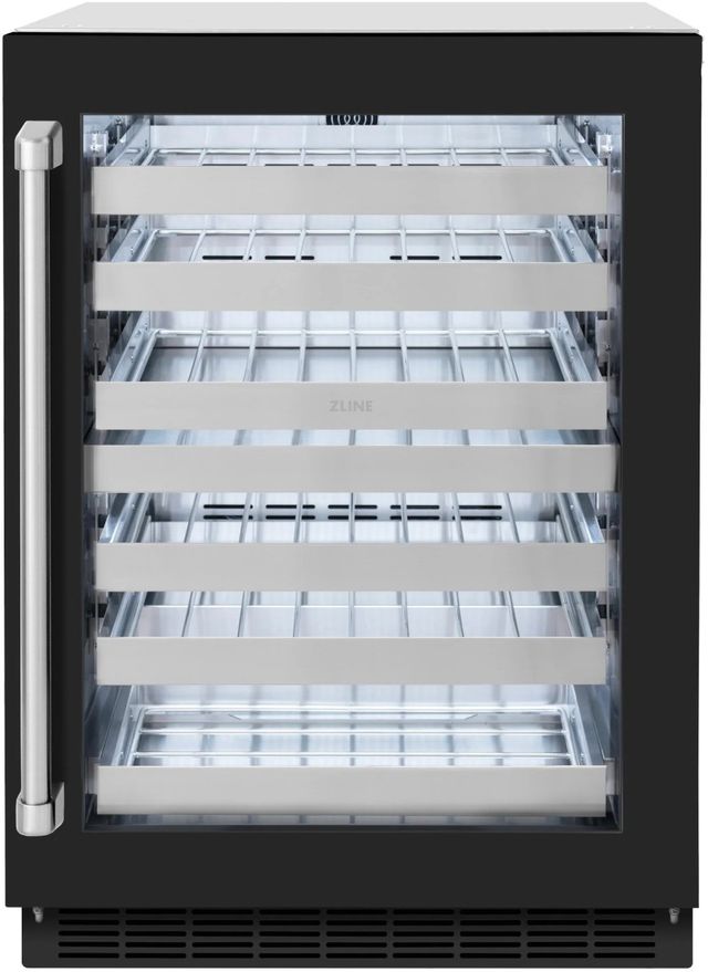 ZLINE Touchstone 24" 4.8 Cu. Ft. Stainless Steel Wine Cooler with Black Matte Glass Door-0