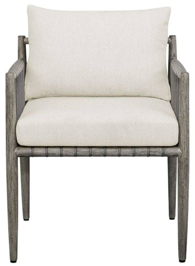 Uttermost® Borneo Dark Gray/Oyster White Wooden Outdoor Dining Arm Chair with Cushions-3