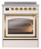 Ilve® Nostalgie II Noblesse 30'' Antique White Pro Style Induction Range with Brass Trim-1