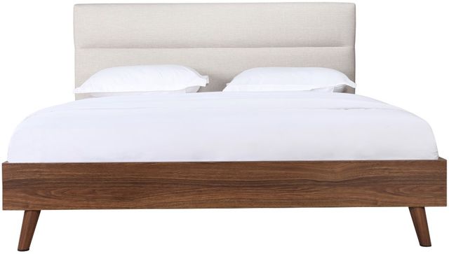 Mazin Furniture Fletcher Beige/Faux Walnut Queen Upholstered Platform Bed-1