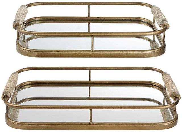 Uttermost® Rosea 2-Piece Brushed Gold Tray Set-3