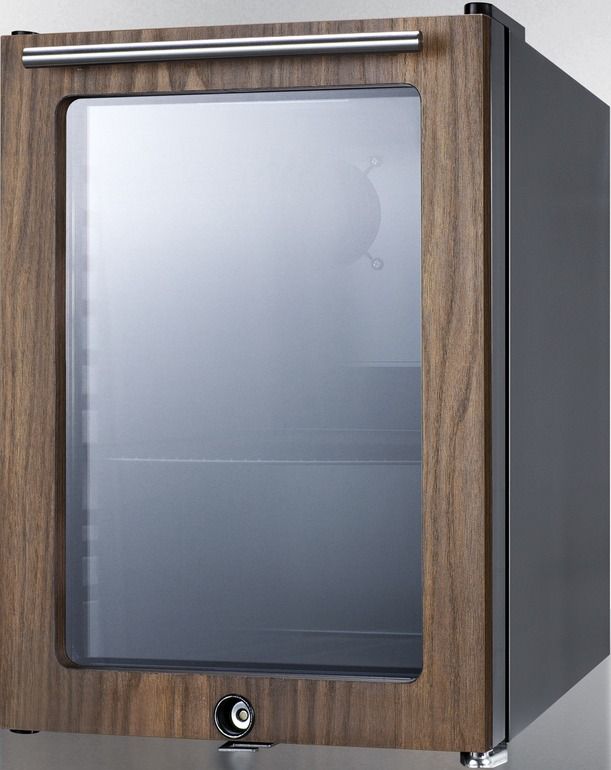 Summit® 0.9 Cu. Ft. Glass with Walnut Panel Trim Compact Beverage Center