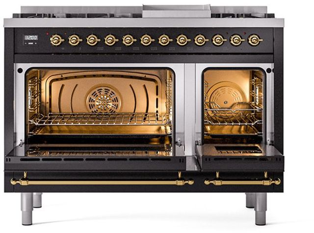 Ilve® Nostalgie II Series 48" Glossy Black Pro Style Dual Fuel Range-2