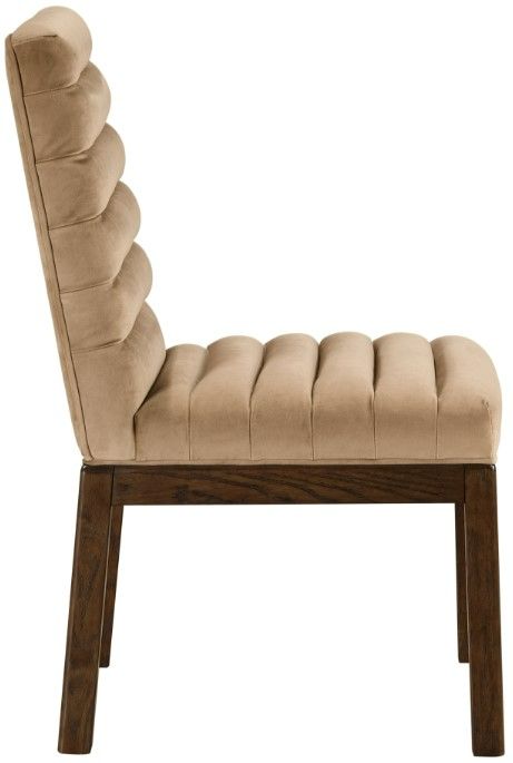 Meridian Furniture Evelyn Beige/Walnut Velvet Upholstered Side Chair-2