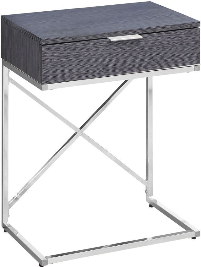 Monarch Specialties Inc. Grey 24"H Drawer Accent Table with Chrome Metal Base-0