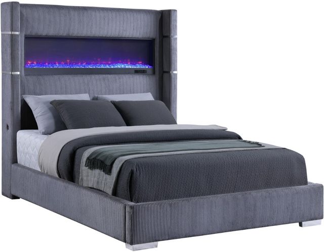 Coaster® Tisdall Gray Queen Upholstered Fireplace Panel Bed-0