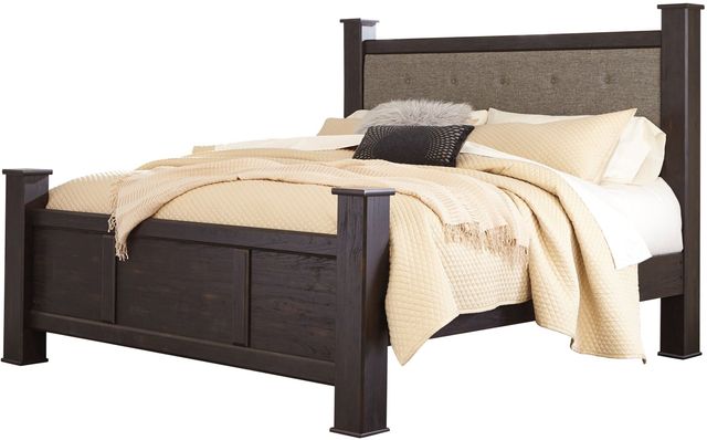 Signature Design by Ashley® Reylow Dark Brown King Upholstered Poster Bed-0
