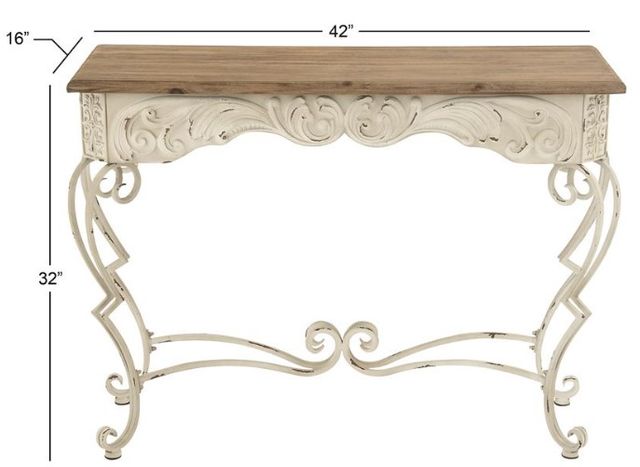 Deco Marche Brown Console Table with Scroll White Base-2