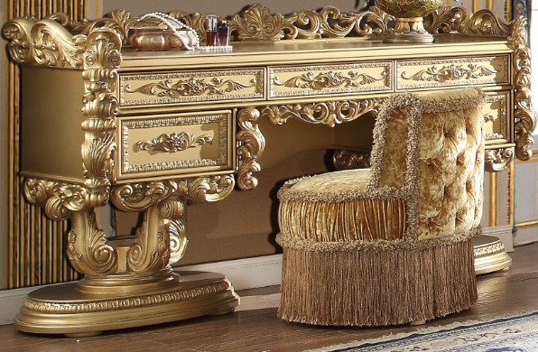 rococoさま専用 Homey Design Rococo 5-Piece Metallic Bright Gold Bedroom Set