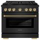 ZLINE Autograph Edition Paramount 36" Black Stainless Steel/Champagne Bronze Helix Handle Freestanding Gas Range with 6 Burner Cooktop and Convection Gas Oven-0