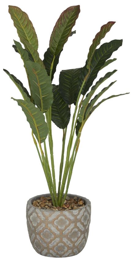 Deco Marche Green Faux Foliage Crotons Artificial Plant with Realistic Leaves and Geometric Patterned Pot-0