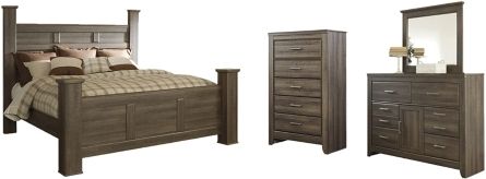 Signature Design by Ashley® Juararo 4-Piece Dark Brown King Poster Bed Set