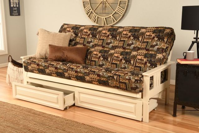 Kodiak Furniture Monterey Peter's Cabin/Antique White Full Storage Futon with Mattress-1