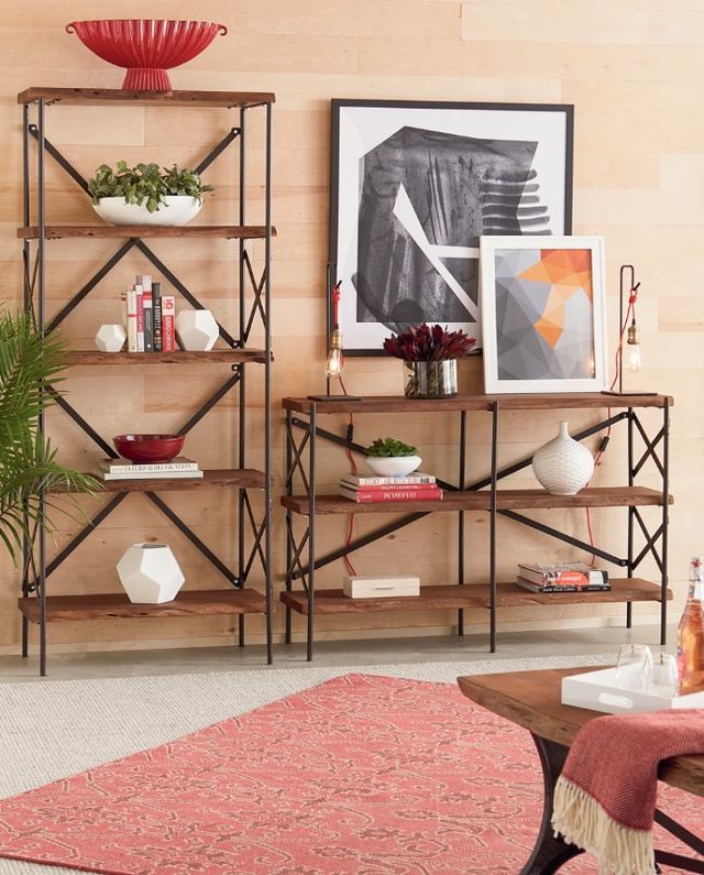 Home Trends & Design Organic Forge Antique Zinc/Raw Walnut Wide Bookshelf-4