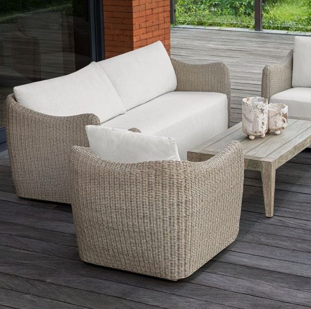 Uttermost® Sunset Oatmeal/Oyster White Fabric/Wicker Outdoor Sofa-1