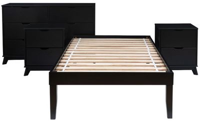 front view of the Powell® Polly 4-Piece Black Twin Bedroom Set with 2 Nightstand