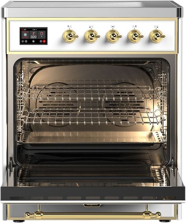 Ilve® Majestic III 30" White Pro Style Induction Range with Triple Glass Door and Brass Trim-1