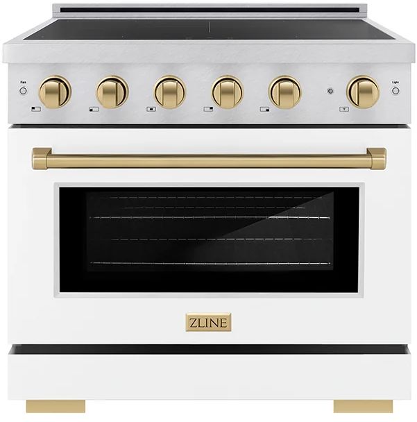 ZLINE Autograph Edition Paramount 36" Satin Stainless Steel Pro Style Induction Range with White Matte Door & Champagne Bronze Accents-0