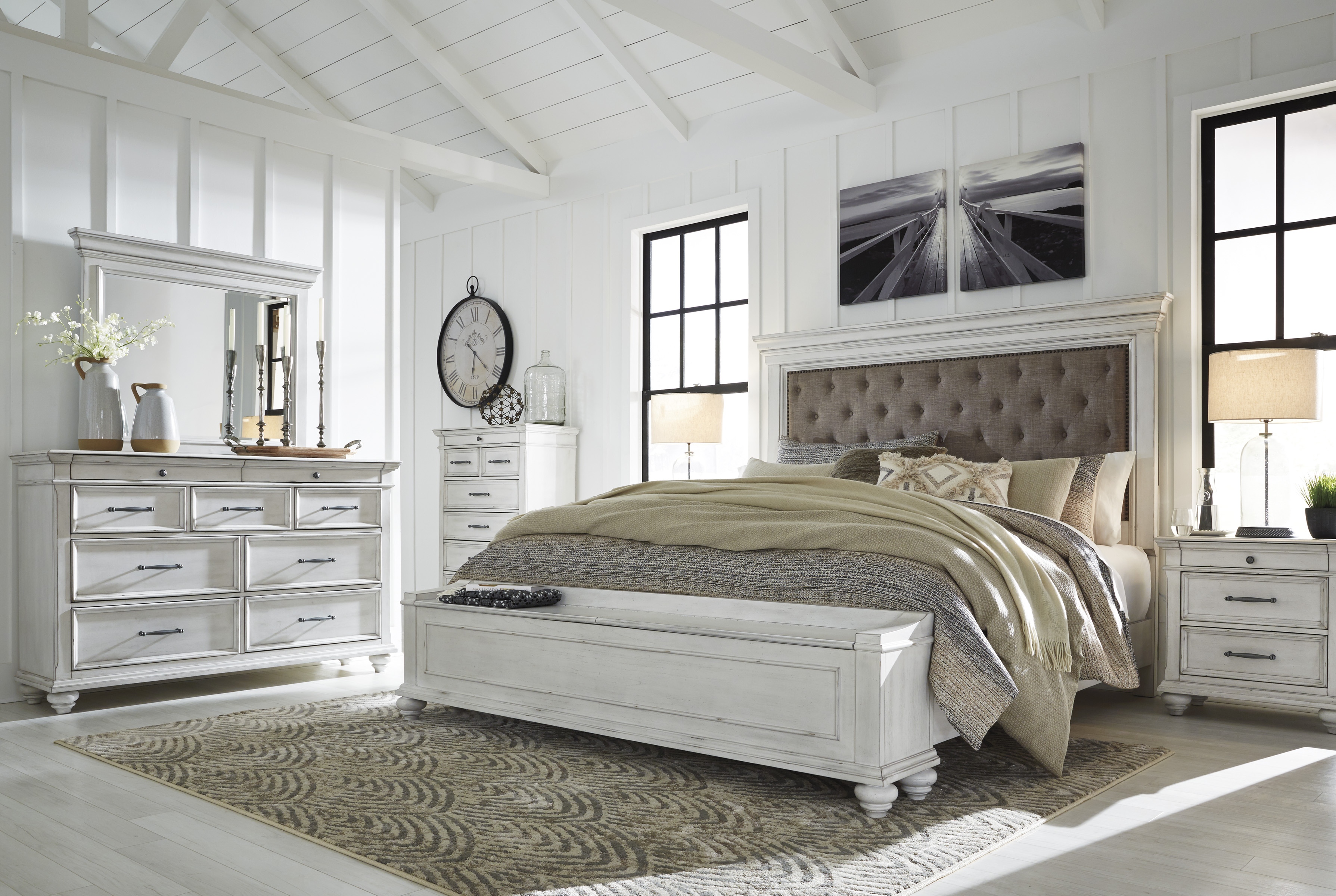 S☆KING Zyniden King Upholstered Panel Headboard, Silver - Ashley