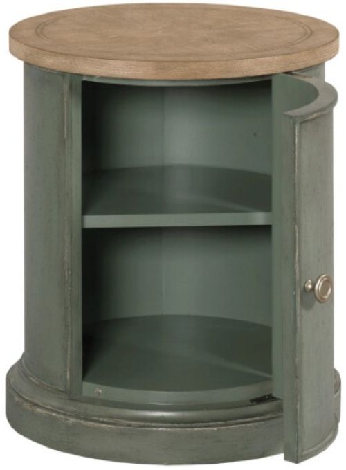 American Drew® Chastain Woodfield Brown Round Accent Table with Green Base-2