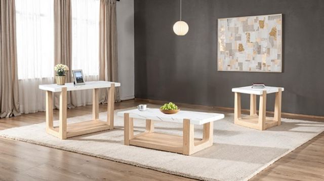 Furniture of America® Sundbry White Sofa Table with Natural Base-1