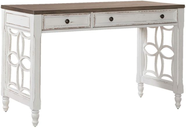 Liberty Furniture Magnolia Manor 5-Piece Antique White/Weathered Bark L-Shaped Office Desk Set-1