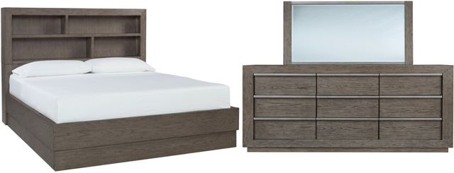 Benchcraft® Anibecca 3-Piece Weathered Gray King Bookcase Bed Set-0