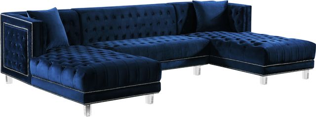 Meridian Furniture Moda 3-Piece Navy Velvet U-Shape Double Chaise Sectional-1