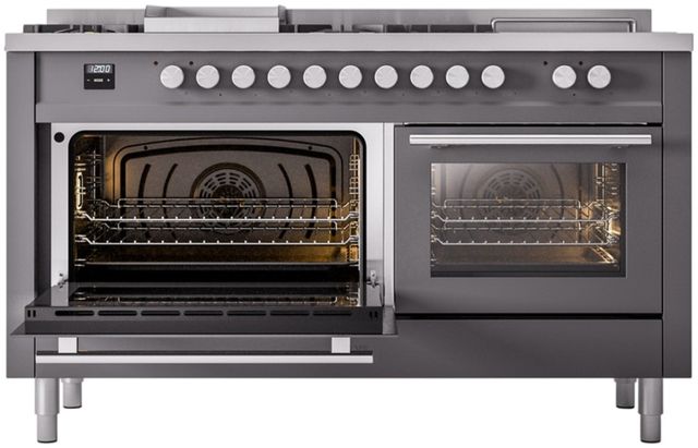 Ilve® Professional Plus II 60" Graphite Matte Pro Style Dual Fuel Range-2