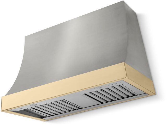 La Cornue Cornufé Marquee 44" Stainless Steel Wall Mounted Range Hood with Polished Brass Trim-0