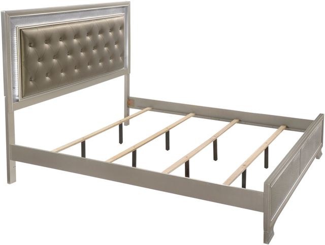 Crown Mark Lyssa King Modern Champagne Upholstered Panel Bed-1