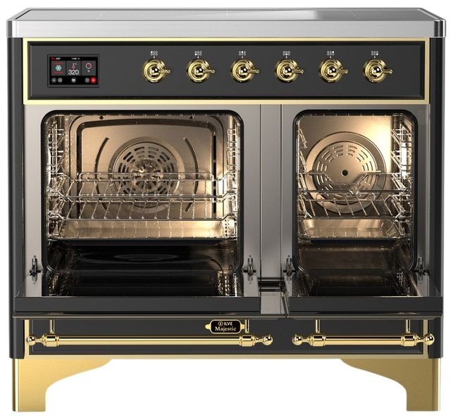 Ilve® Majestic III 40" Graphite Matte Pro Style Induction Range with Triple Glass Door and Brass Trim-1