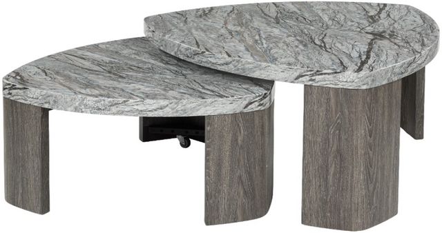 Signature Design by Ashley® Surmour 2-Piece Gray Stacked Cocktail Table Set with Brown Base