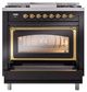 Ilve® Nostalgie II Noblesse 36'' Glossy Black Pro Style Dual Fuel Range with Brass Trim-3