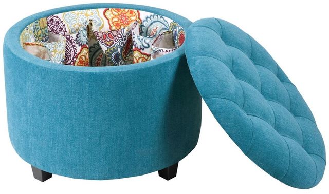Olliix by Madison Park Blue Sasha Round Ottoman with Shoe Holder Insert-1