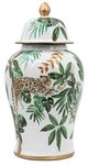 A & B Home Green/White Leaf Pattern Ginger Jar-1