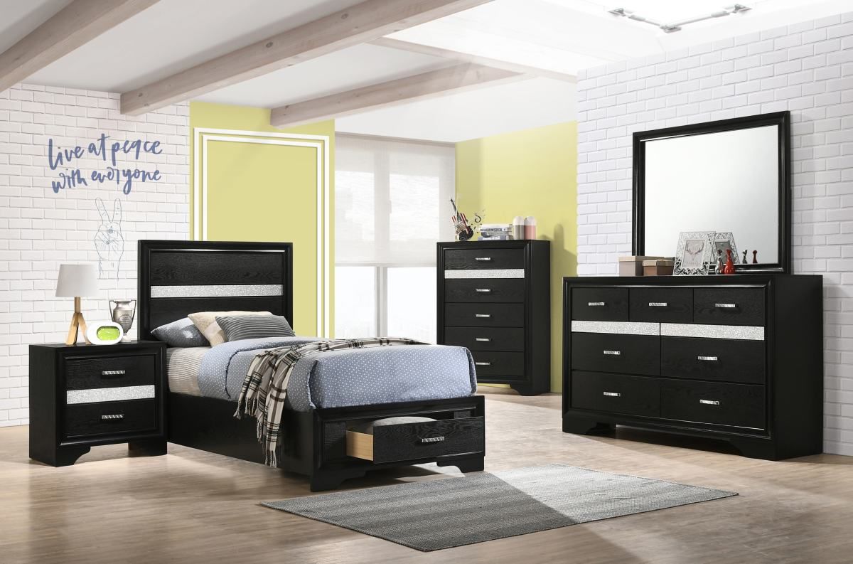 Coaster® Miranda 5-Piece Black Twin Storage Bedroom Set