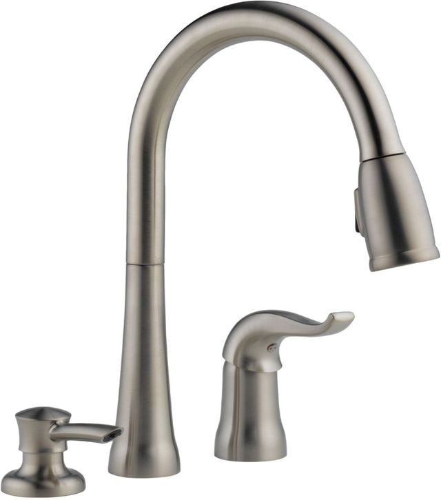 Delta Kate® Stainless Single Handle Kitchen Faucet with Soap Dispenser -0