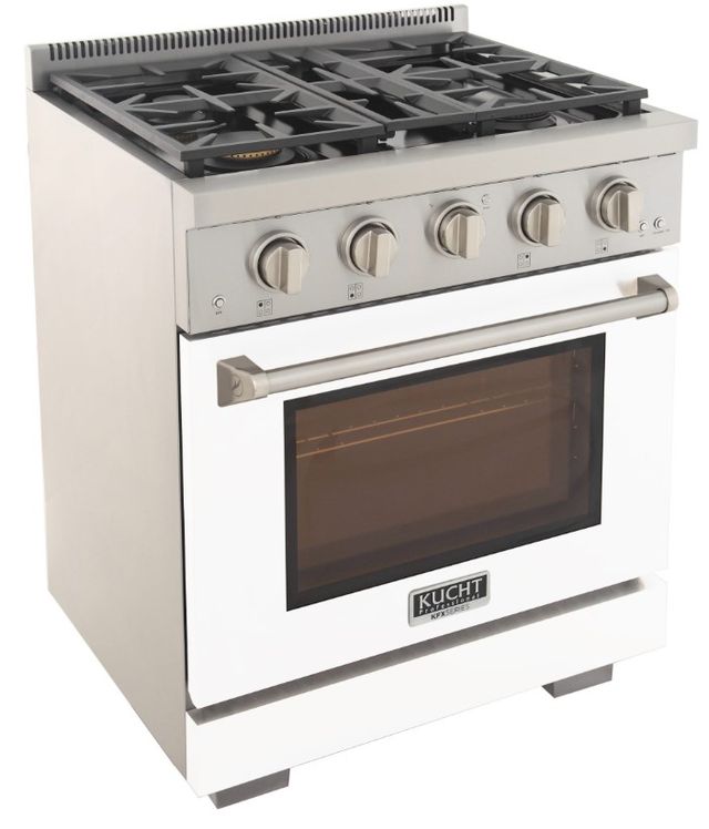 Kucht Professional KFX Series 30" Stainless Steel Pro Style Natural Gas Range with White Door and True Simmer Burners-2