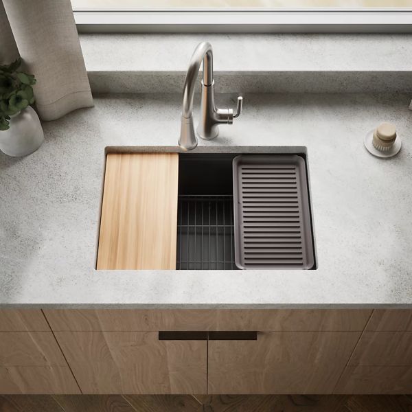 KOHLER® Billings® Matte Graphite 27" Undermount Single-Bowl Workstation Kitchen Sink-1