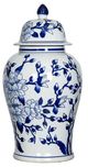 A & B Home Blue/White 18" Magnolia Pattern Ginger Jar-0