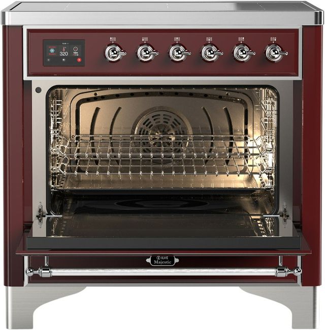 Ilve® Majestic III 36" Burgundy Pro Style Induction Range with Solid Door and Chrome Trim-1