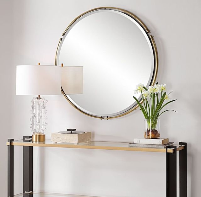 Uttermost® Wesley Antique Brass Round Mirror-1