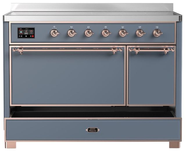 Ilve® Majestic III 48" Blue Gray Pro Style Induction Range with Solid Door and Copper Trim-2