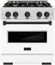 ZLINE Classic Autograph Edition 30" Satin Stainless Steel Pro Style Dual Fuel Range with White Matte Door and Matte Black Accents-0