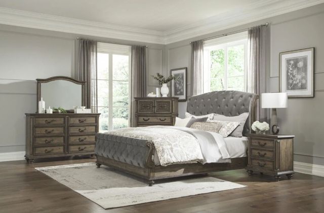 Homelegance® Rachelle Gray/Weathered Pecan Queen Panel Bed-1