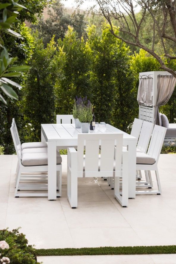 Sunset West Newport Satin White Aluminum Outdoor Dining Side Chair with Cast Silver Cushion-3